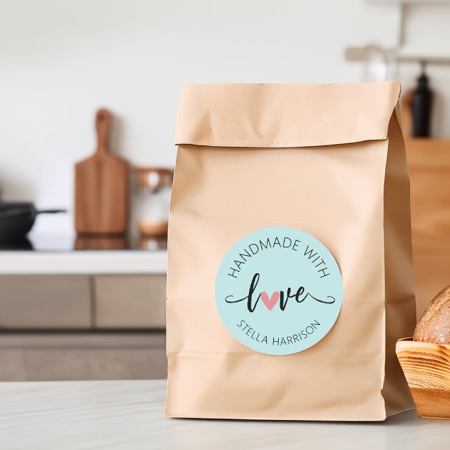 Classy Handmade With Love Personalised Classic Round Sticker (Classy Handmade With Love Personalized Classic Round Sticker)