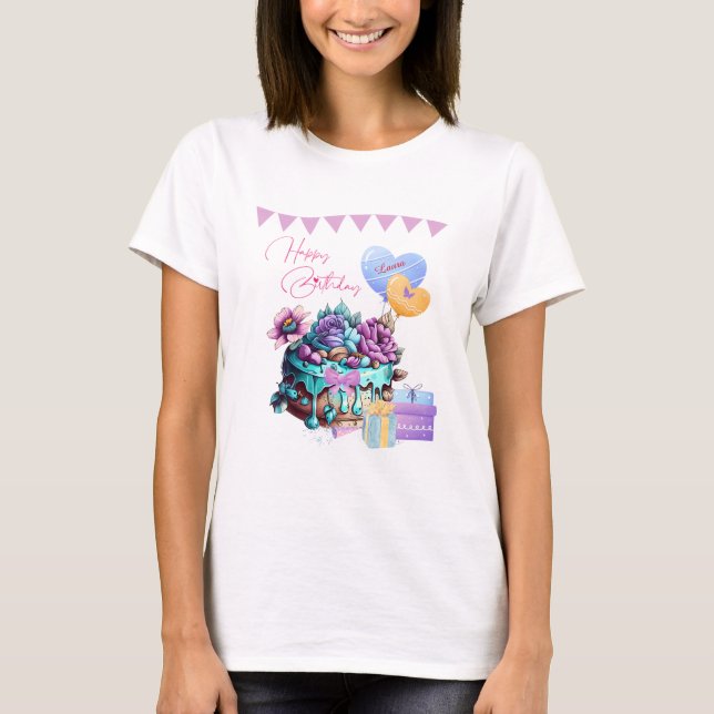 Classy Happy Birthday Cake Balloons Gifts T-Shirt (Front)