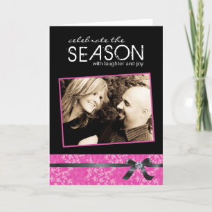 Classy Hot Pink and Black Holiday Photo Card
