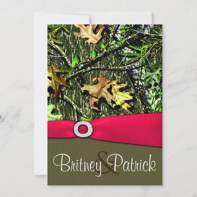 Classy Hot Pink Hunting Camo Wedding Invitations (Front)