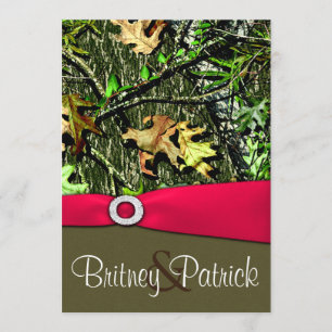 Classy Hot Pink Hunting Camo Wedding Invitations