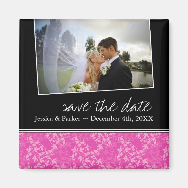 Classy Hot Pink Save the Date Magnet (Front)