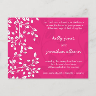 Classy Hot Pink Wedding Invitation Postcard