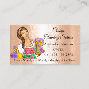 Classy House Cleaning Service Maid Glitter Rose Business Card