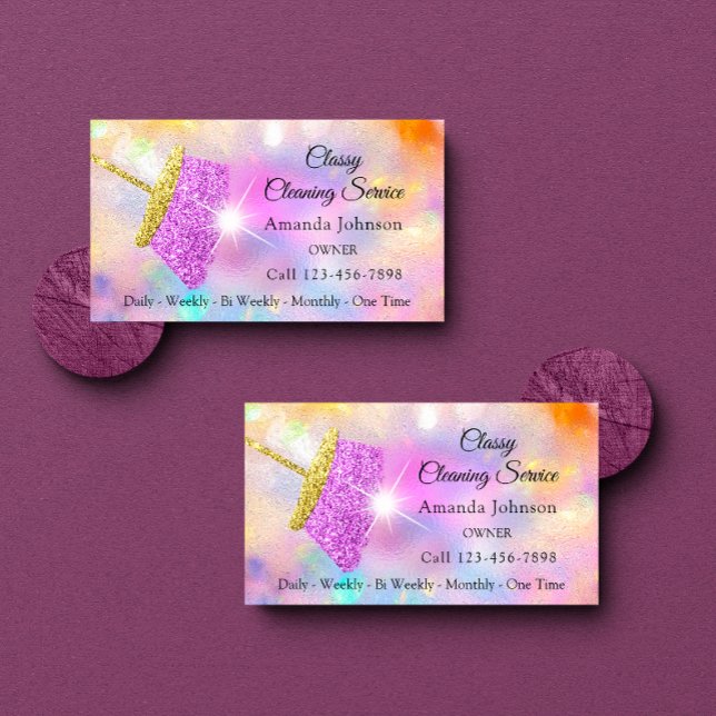 Classy House Cleaning Service Maid Holograph Business Card (Classy House Cleaning Service Maid Holograph Business Card)