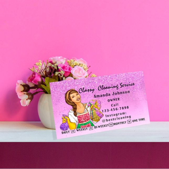Classy House  Cleaning Service Maid Purple Gllitte Business Card (Classy House Cleaning Service Maid Purple Gllitte Business Card)