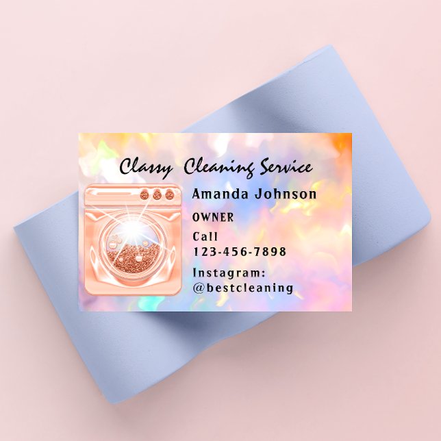 Classy House Cleaning Services Maid Coral Laundy Business Card (Creator Uploaded)