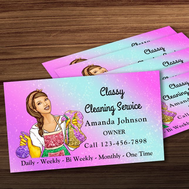 Classy House Office Cleaning Service Maid Glitter Business Card (Creator Uploaded)