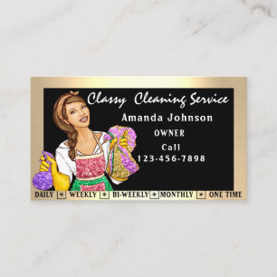 Classy House Office Cleaning Services Maid Black Business Card
