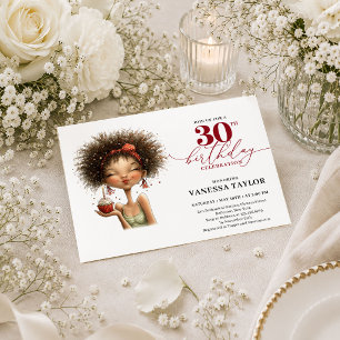 Classy Humour Woman 30th Birthday Marsala Red Part Invitation