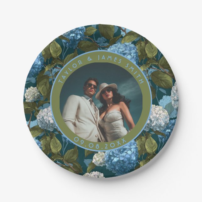 Classy Hydrangeas Plates For Wedding Keepsake (Front)