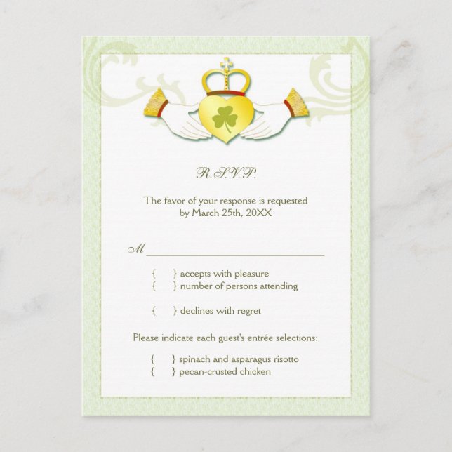 Classy Irish Wedding Menu Choice RSVP (Front)
