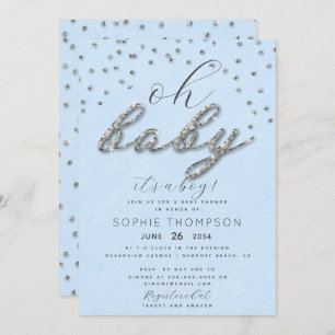 Classy Jewel Blue Sparkle Glitter Boy Baby Shower Invitation