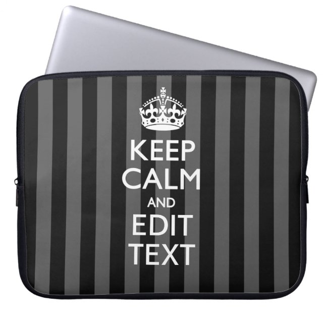 Classy KEEP CALM AND Your Text on Black Stripes Laptop Sleeve (Front)