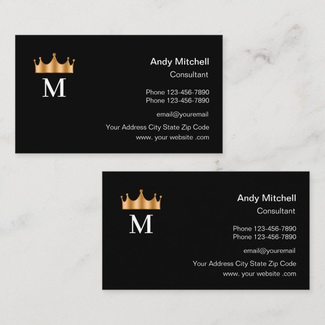 Classy King Crown Monogram  Business Card Design (Front/Back)