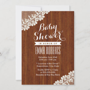 Classy Lace Corner Wood Baby Shower Invitations