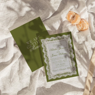 Classy Lace Olive Green Old Money Doily Wedding Invitation