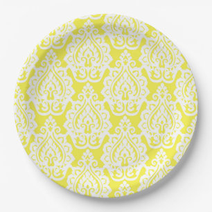 Classy Lace Yellow and White Paper Plates