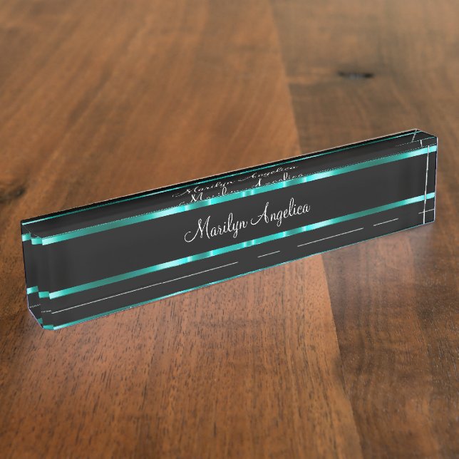 Classy Ladies Monogram Turquoise Design Elements Nameplate (Side)