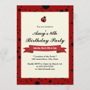 Classy Ladybug Black & Red Birthday Invitations
