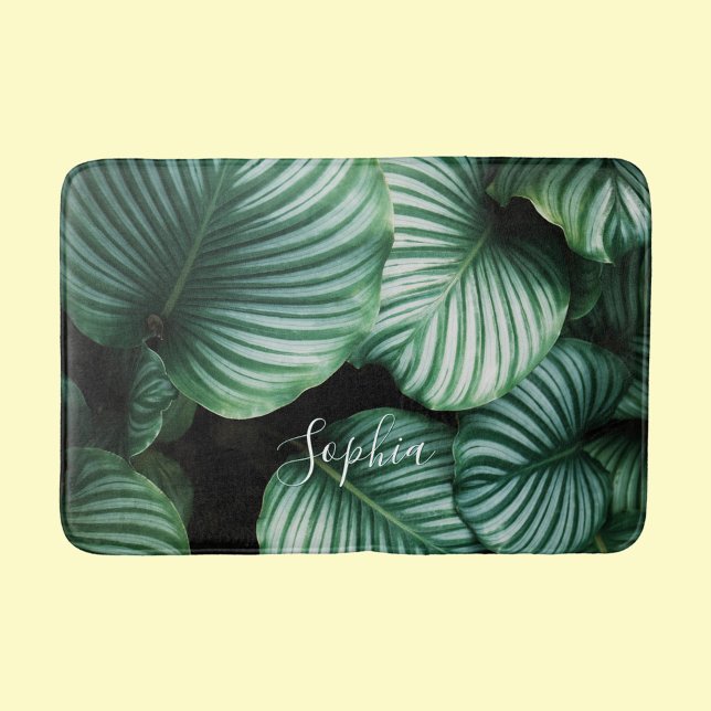 Classy Large Leaf Design, Your Name or Text Bath Mat (Creator Uploaded)