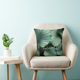 Classy Large Leaf Design, Your Name or Text Cushion