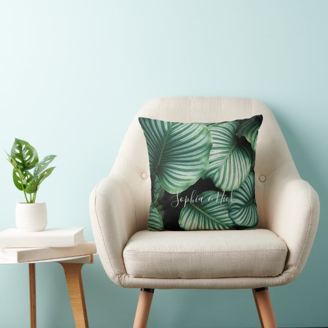 Classy Large Leaf Design, Your Name or Text Cushion (Chair)