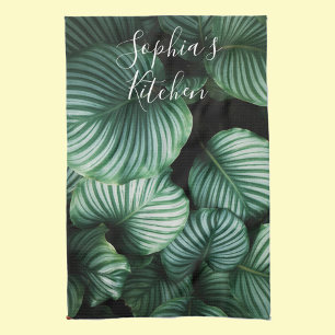 Classy Large Leaf Design, Your Name or Text Tea Towel