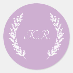 Classy Lavender Purple Floral Monogram Wedding Classic Round Sticker