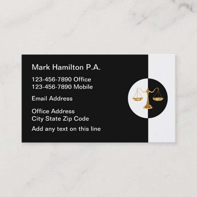 Classy Law Scale Attorney Business Cards (Front)