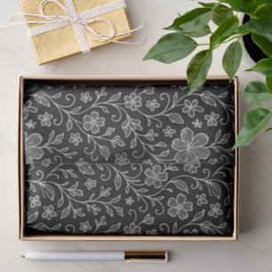 Classy Leaves Floral Art Pattern On Grey Black Tissue Paper