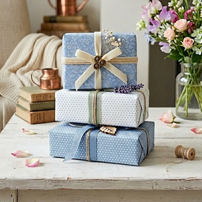 Classy Leaves Floral Art Pattern On Light Blue Wrapping Paper Sheet (Creator Uploaded)