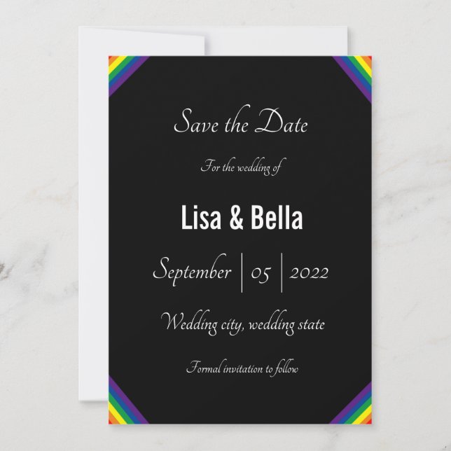 Classy LGBT Rainbow Wedding Save the Date (Front)