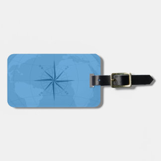 Classy Light Blue World Map with Compass Rose Luggage Tag