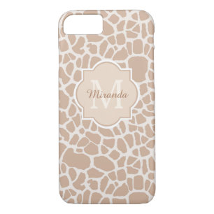 Classy Light Brown Giraffe Print Monogram and Name iPhone 8/7 Case