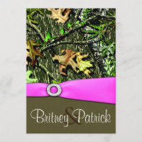 Classy Light Pink Hunting Camo Wedding Invitations