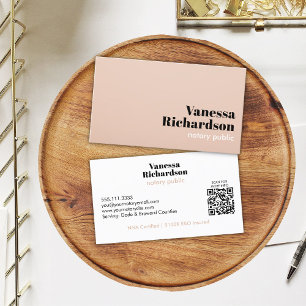 Classy Light Pink Modern Minimalist Notary QR Code Business Card