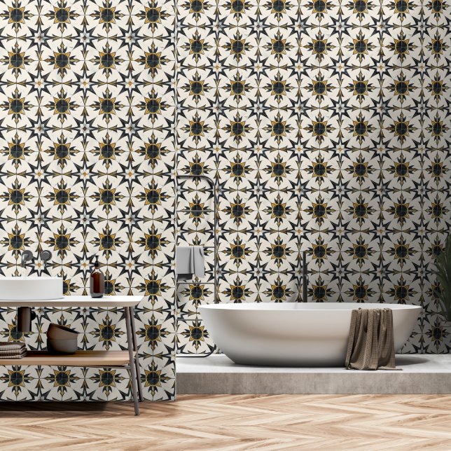 Classy Light Tile Pattern Wallpaper (Bathroom)