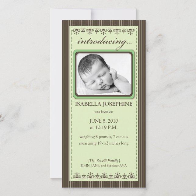 Classy Lime Green Customised Birth Announcement (Front)