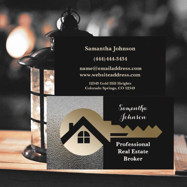 Classy Linen Gold Key Real Estate Business Card (Creator Uploaded)