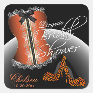 Classy Lingerie Bridal Shower   Orange Square Sticker