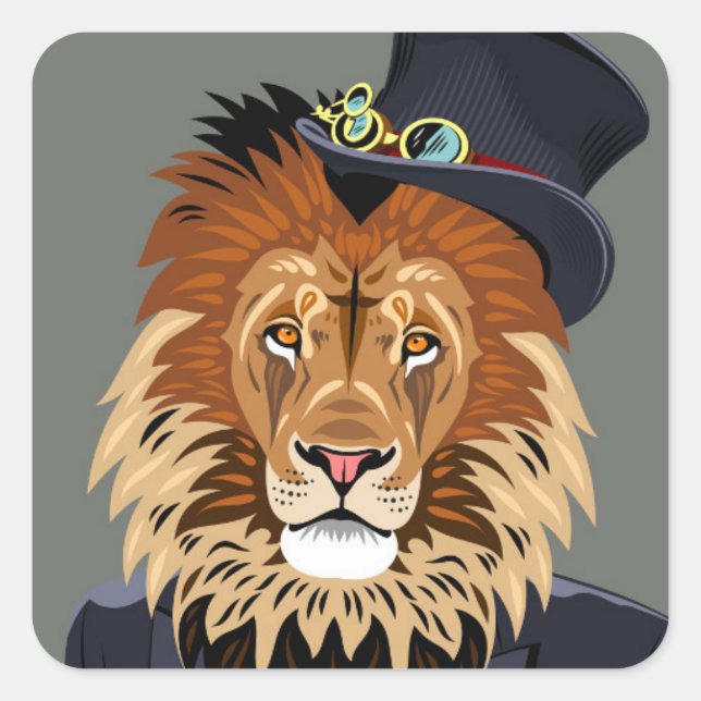 Classy Lion Square Sticker (Front)