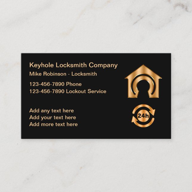 Classy Locksmith 24 Hour Service Business Card (Front)