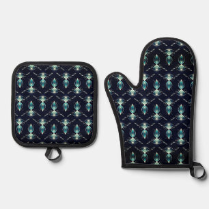 Classy Look of Blue Gems with Glowing Light Oven Mitt & Pot Holder Set