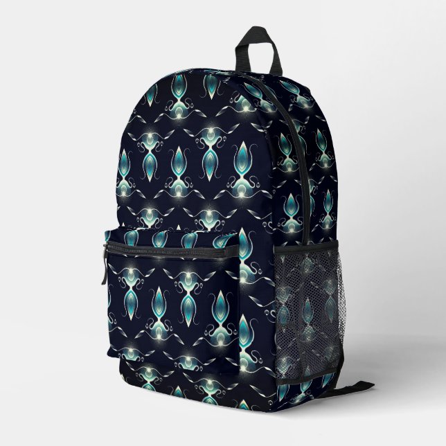 Classy Look of Blue Gems with Glowing Light Printed Backpack (Back Corner Right)
