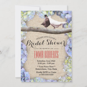 Classy Love Birds Hydrangea Flowers Bridal Shower Invitation