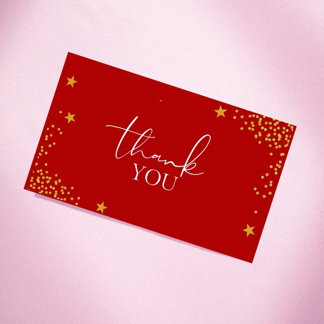Classy & Luxurious Red Gold Glitter Star Thank You Business Card (Creator Uploaded)