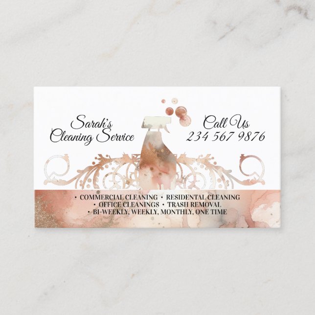 Classy Maid Cleaning Services Watercolor Business Card (Front)