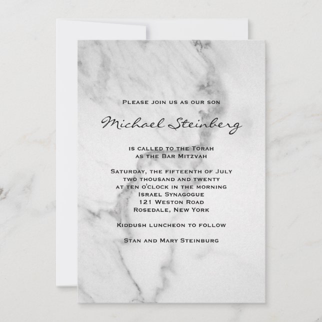 Classy Marble Bar Mitzvah Invitation (Front)