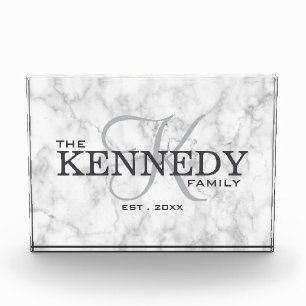 Classy Marble Family Monogram Last Name Typography Photo Block